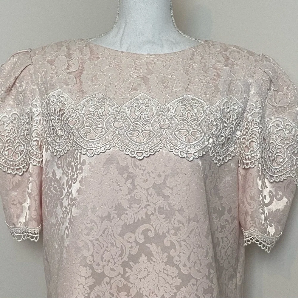 Scott McClintock Vintage Top Plus Size Victorian Puff Sleeve Pink Lace Top - Picture 6 of 14